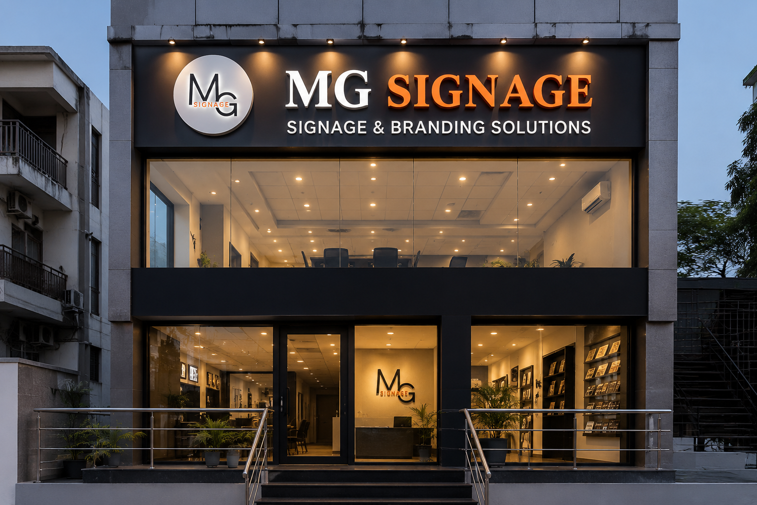 Branded retail storefront with illuminated signage by MG Signage